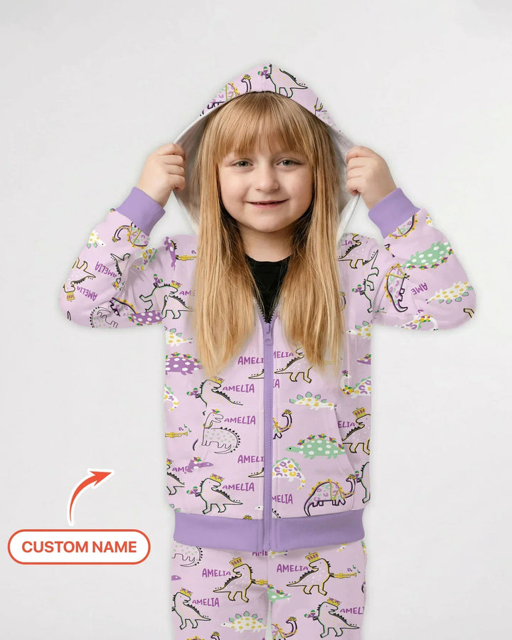 Personalisierter Name Mardi Gras Saurus Kapuzenpullover aus Bambus mit Reißverschluss
