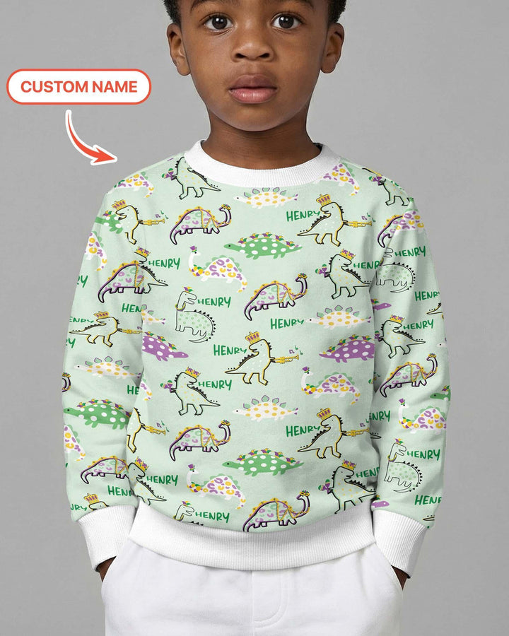Personalisiertes Mardi Gras Saurus Bambus Rundhals-Sweatshirt