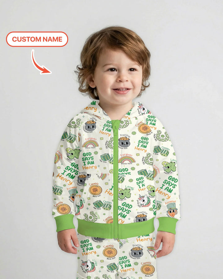 Personalisierter Gott sagt, ich bin St. Patrick's Day Familien-Partnerlook Bambus Reißverschluss-Kapuzenpullover