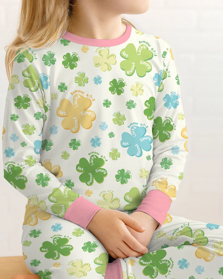 Shamrocks Print St. Patrick's Day Bamboo Two Piece Long Sleeve Pajama Set