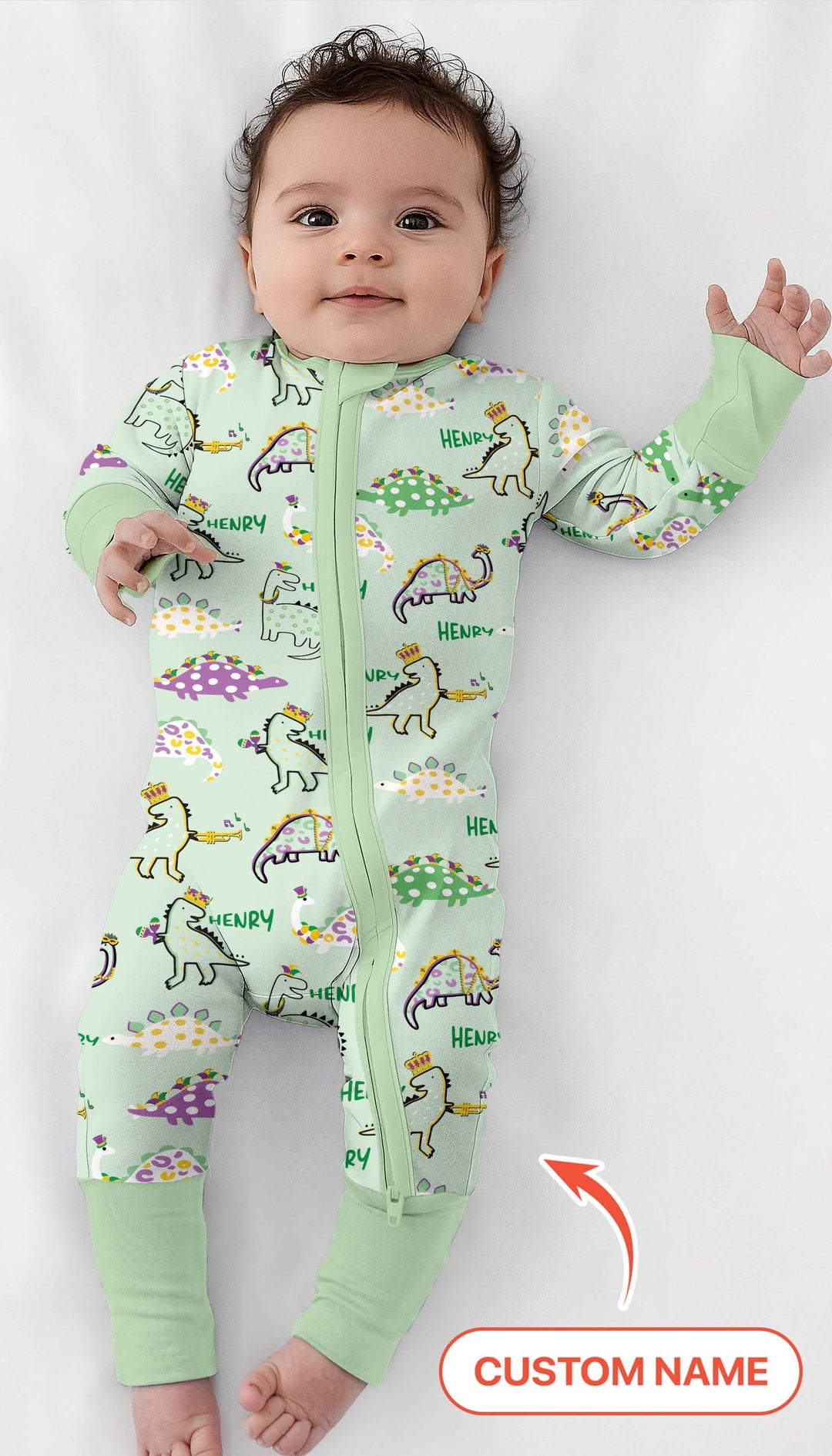 Custom Name Mardi Gras Saurus Bamboo Convertible Zippy