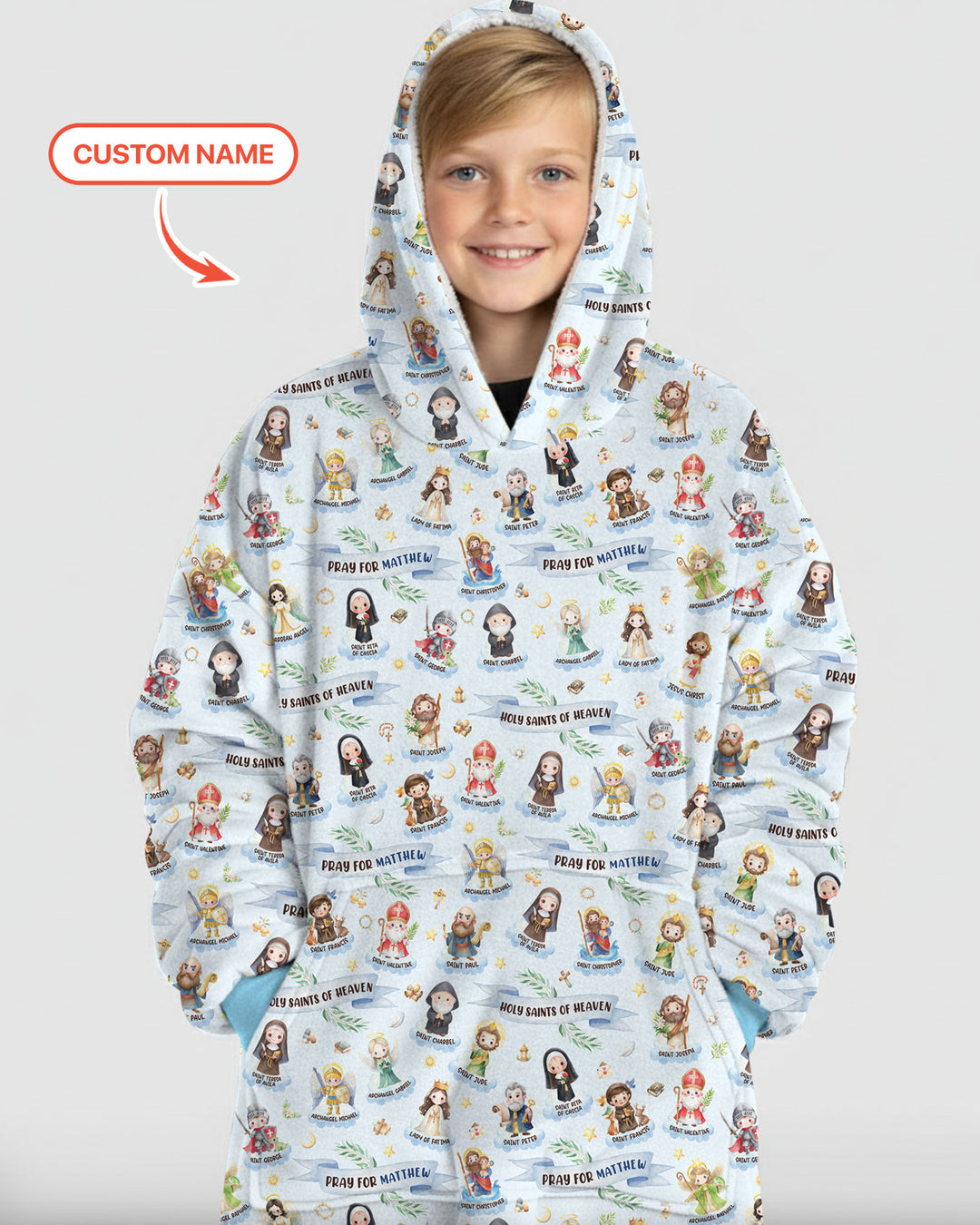 Holy Saints of Heaven Custom Name Bamboo Blanket Hoodie