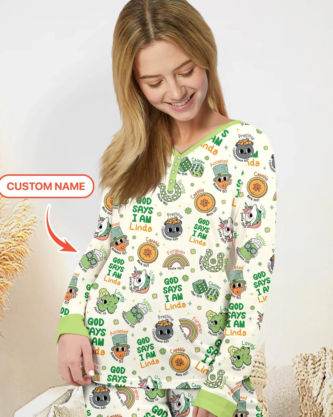 Personalized God Says I Am St. Patrick's Day Family Matching Bamboo Women Pajama Set
