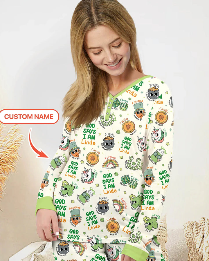 Personalized God Says I Am St. Patrick's Day Family Matching Bamboo Women Pajama Set