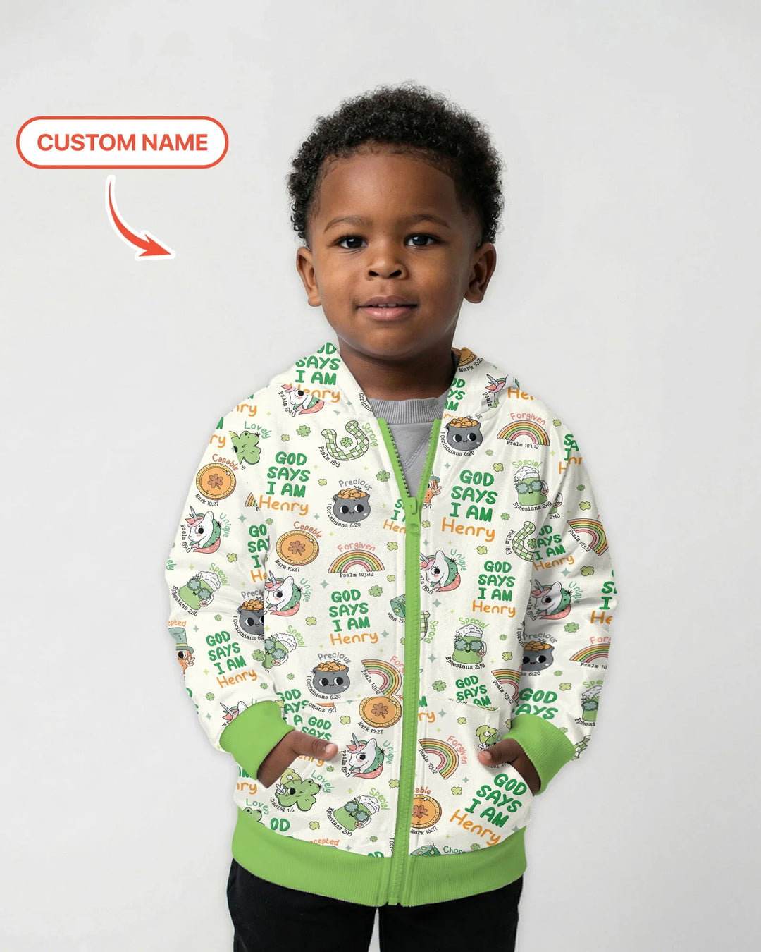 Personalisierter Gott sagt, ich bin St. Patrick's Day Familien-Partnerlook Bambus Reißverschluss-Kapuzenpullover