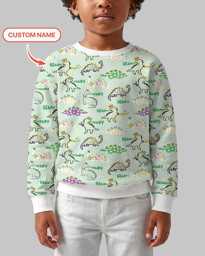 Personalisiertes Mardi Gras Saurus Bambus Rundhals-Sweatshirt