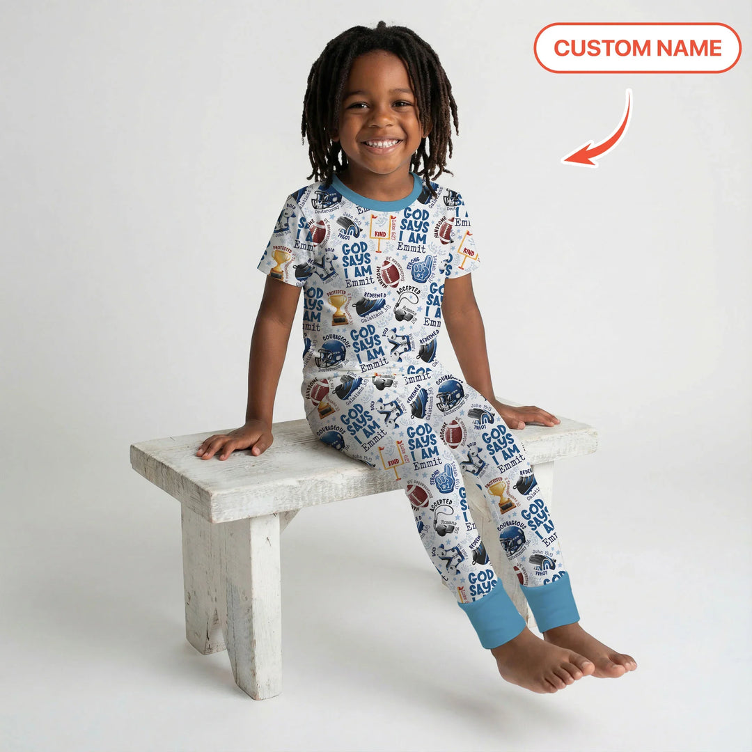 God Says I Am Touch Down Time Custom Name Bamboo Two Piece Short Sleeve Pajama Set