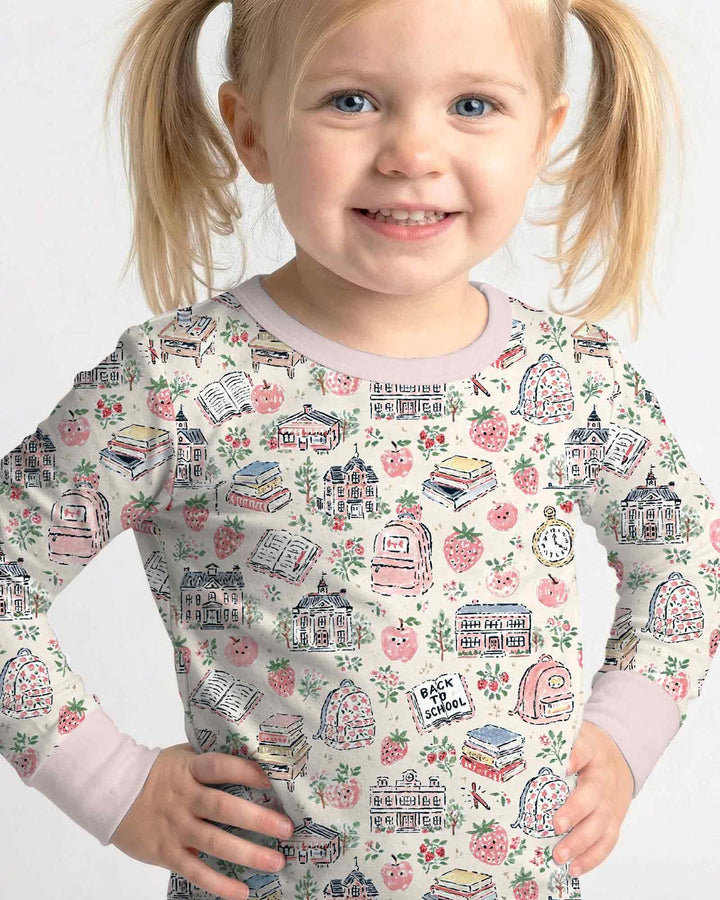 Coquette Strawberry School Days Bamboo Two Piece Long Sleeve Pajama Set