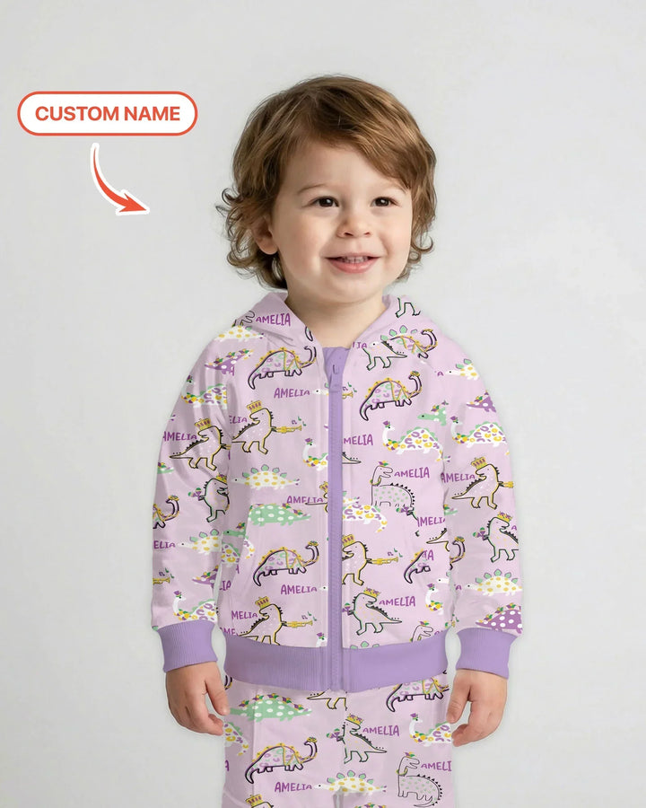 Personalisierter Name Mardi Gras Saurus Kapuzenpullover aus Bambus mit Reißverschluss