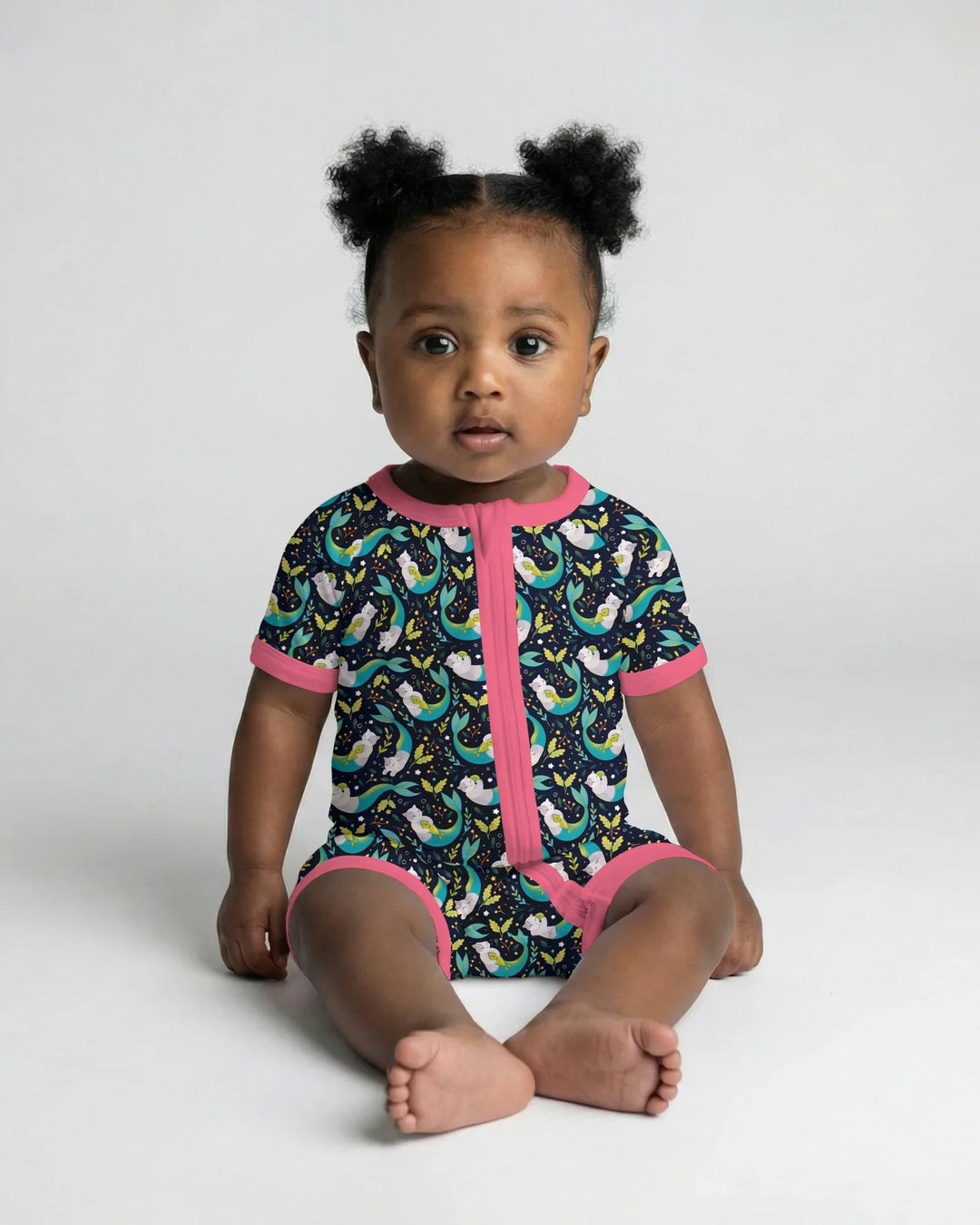 Midnight Mermaid Cats Bamboo Shorty Zippy