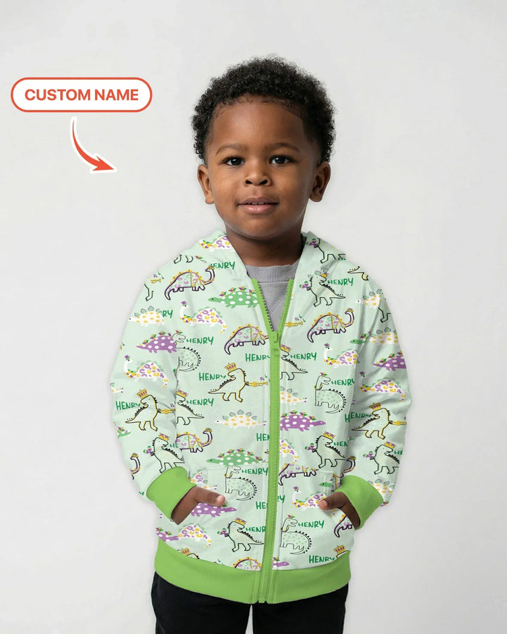 Personalisierter Name Mardi Gras Saurus Kapuzenpullover aus Bambus mit Reißverschluss