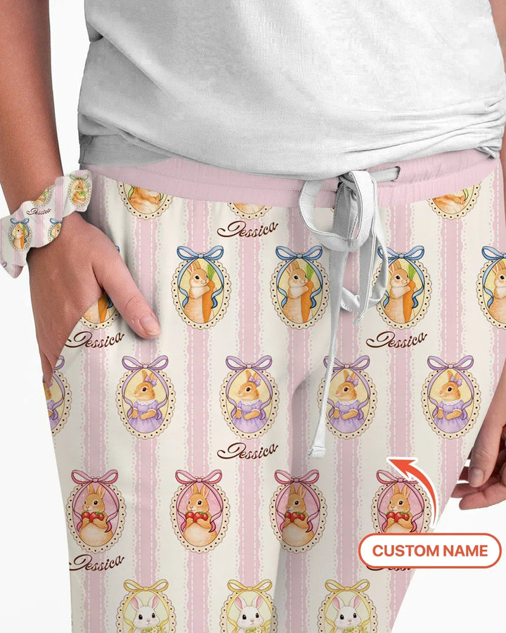 Personalisierter Name Vintage Osterhase Bambus Damen Pyjama Set