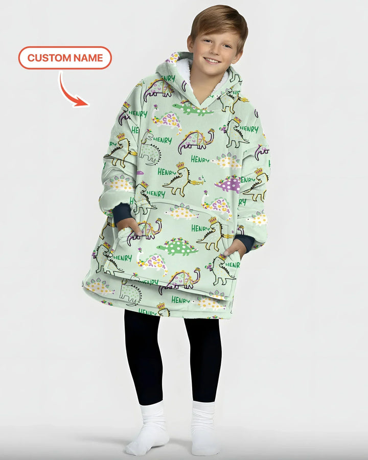 Personalisierte Mardi Gras Saurus tragbare Bambus-Decken-Hoodie