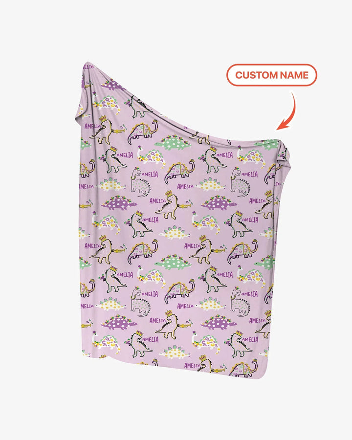 Custom Name Mardi Gras Saurus Bamboo Swaddle Blanket