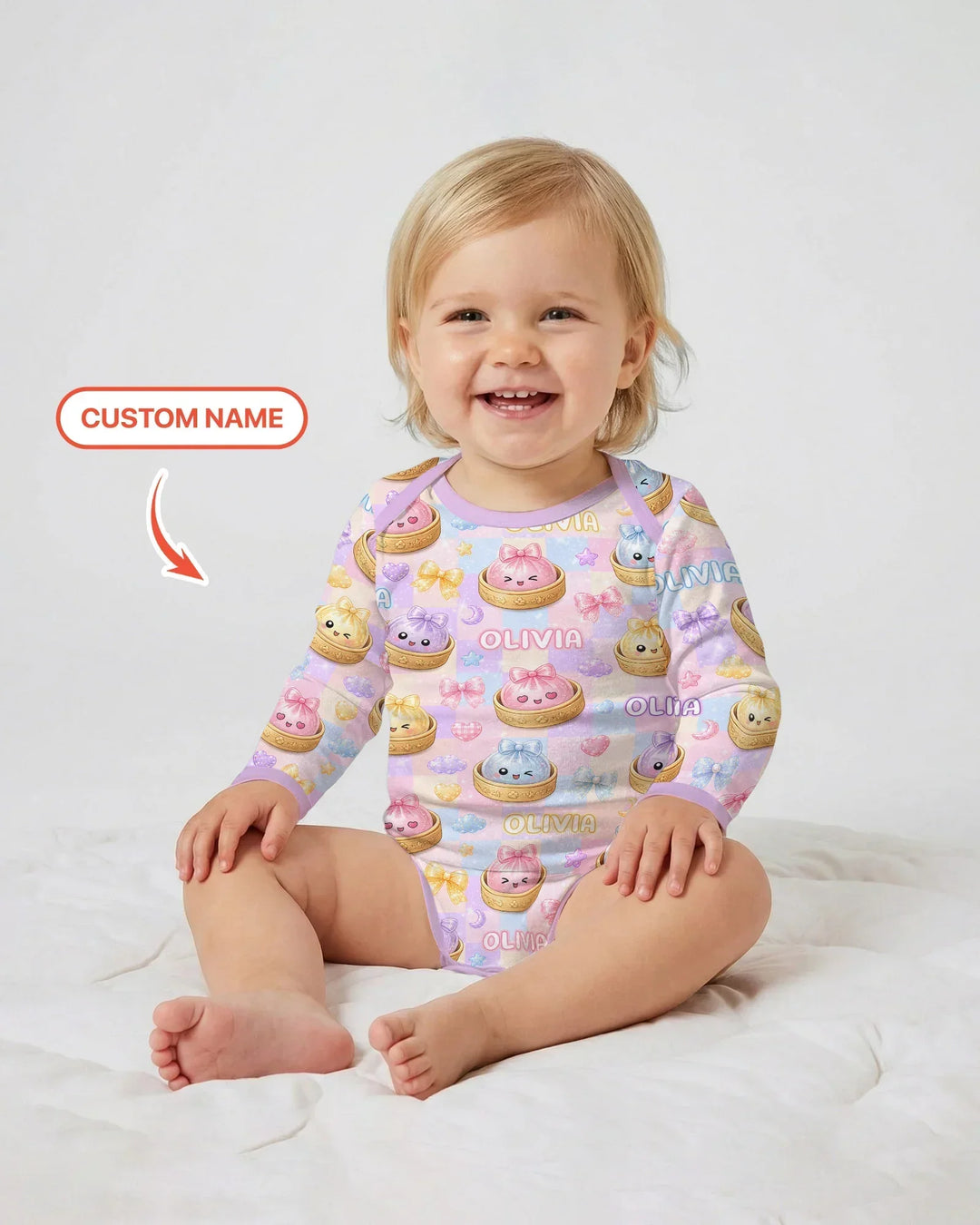 Custom Name Coquette Glitter Dumpling Bamboo Bodysuit
