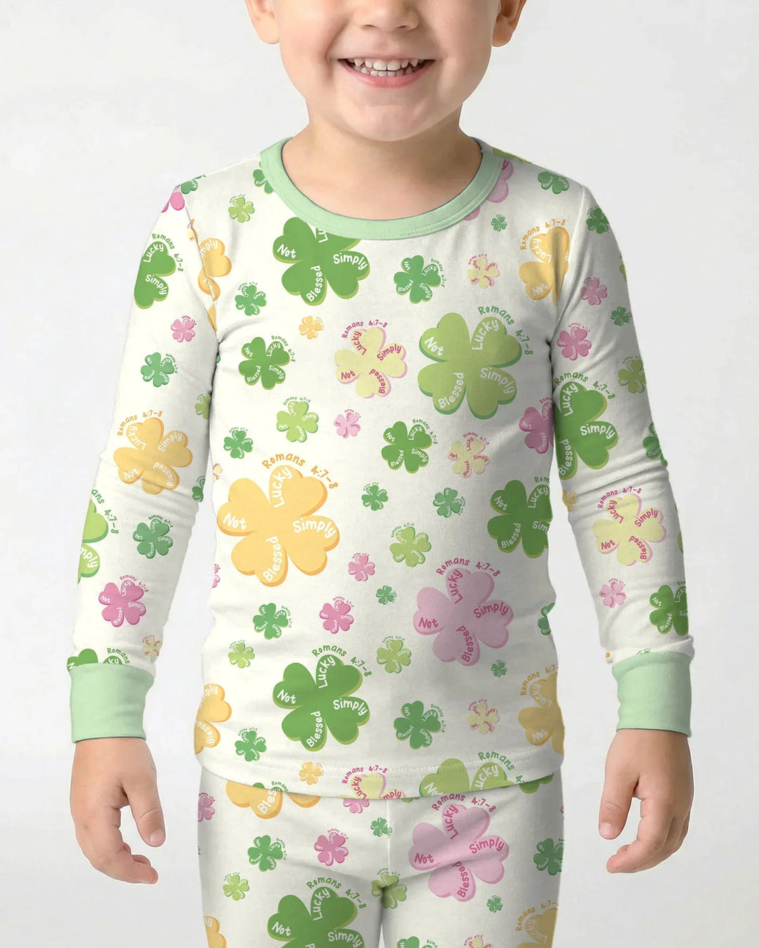 Shamrocks Print St. Patrick's Day Bamboo Two Piece Long Sleeve Pajama Set