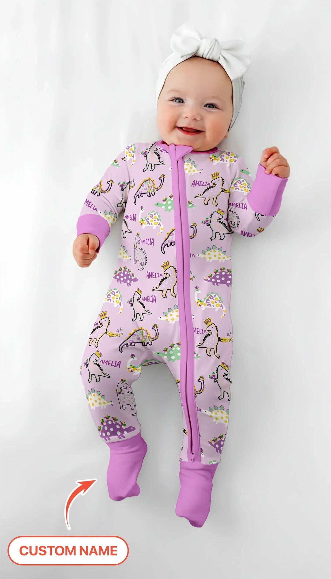 Custom Name Mardi Gras Saurus Bamboo Convertible Zippy