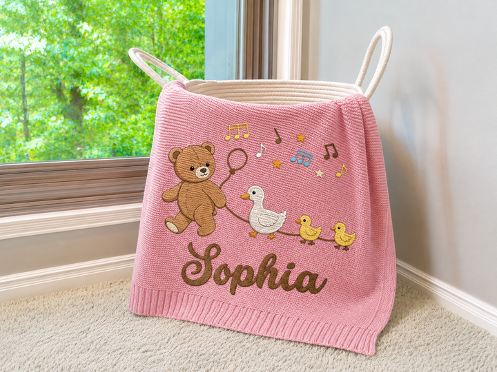 Cutie Teddy Embroidered Baby Cotton Blanket