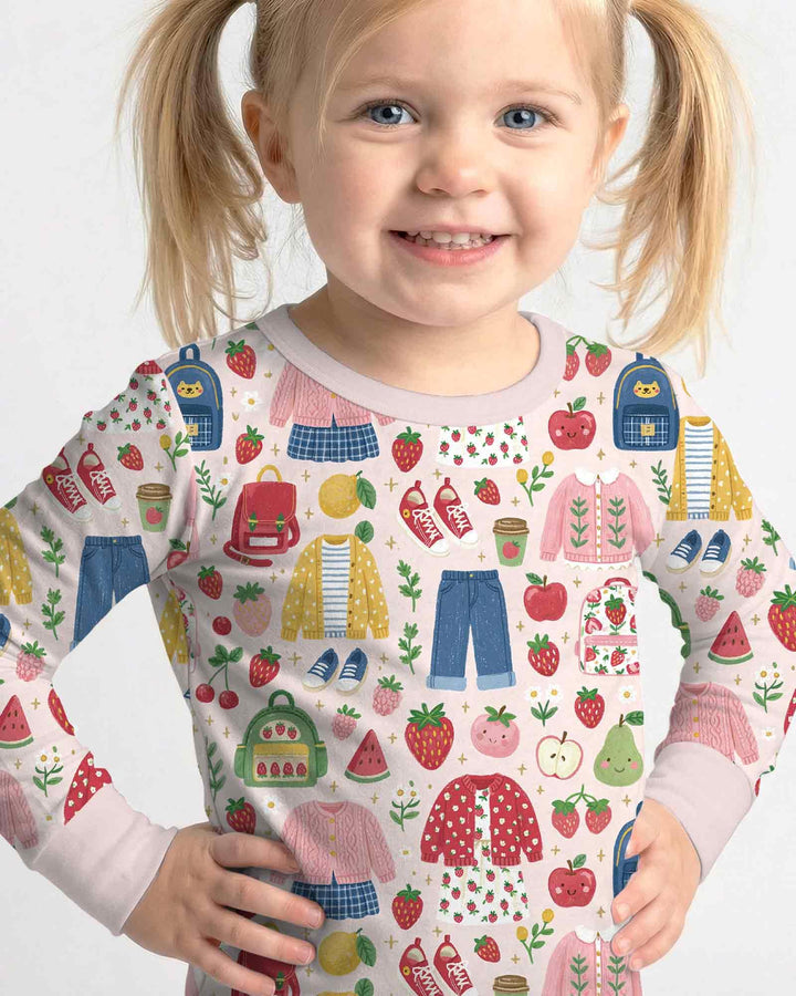 Zweiteiliges Langarm-Pyjama-Set mit Sommerfrüchten