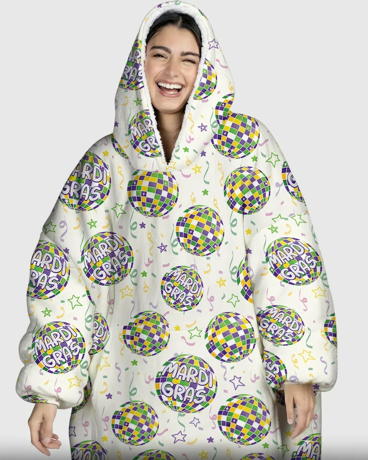Mardi Gras Discokugel Tragbarer Bambus-Deckenhoodie