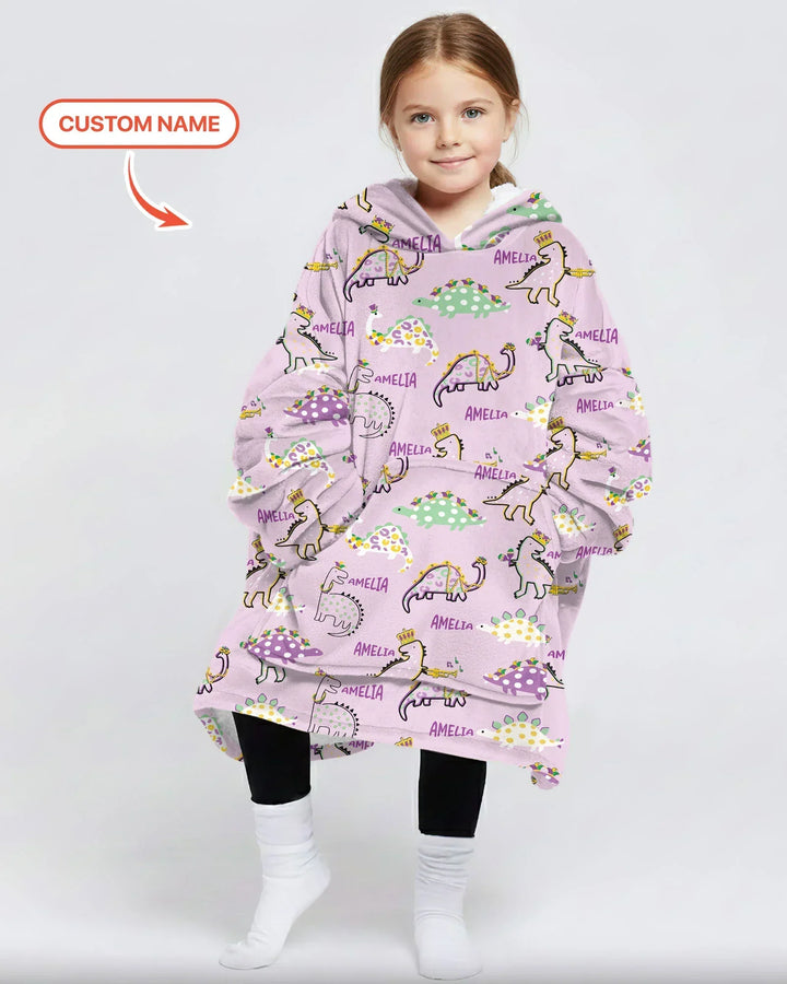 Personalisierte Mardi Gras Saurus tragbare Bambus-Decken-Hoodie