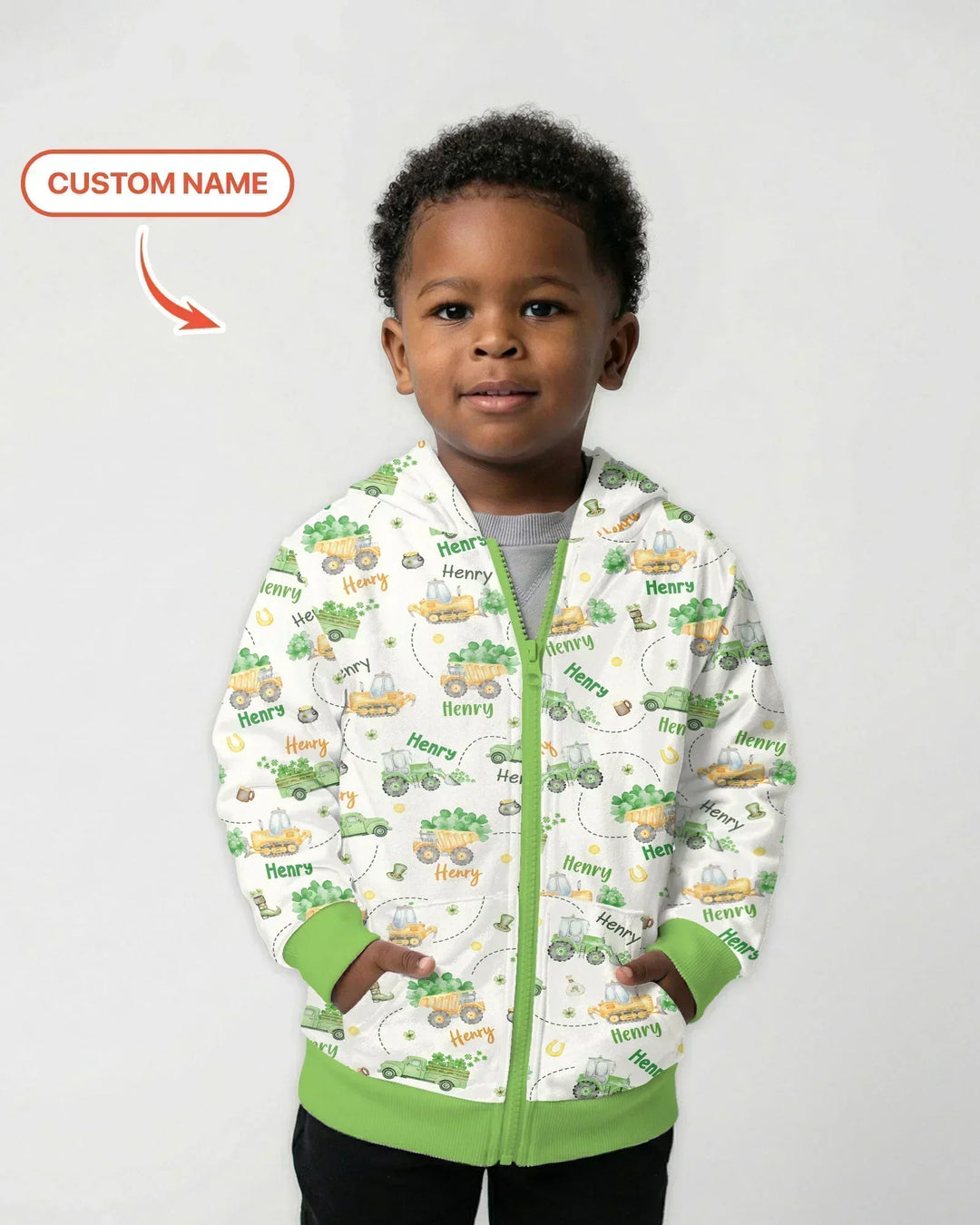 Baustellen St. Patrick's Day Personalisierbarer Name Bambus Kapuzenpullover mit Reißverschluss