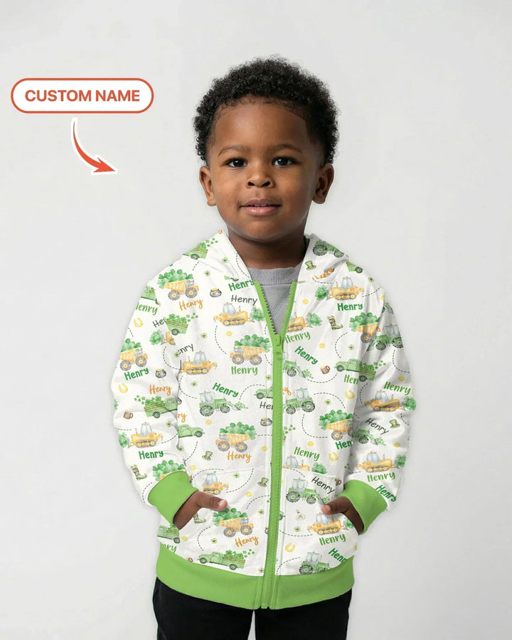 Baustellen St. Patrick's Day Personalisierbarer Name Bambus Kapuzenpullover mit Reißverschluss