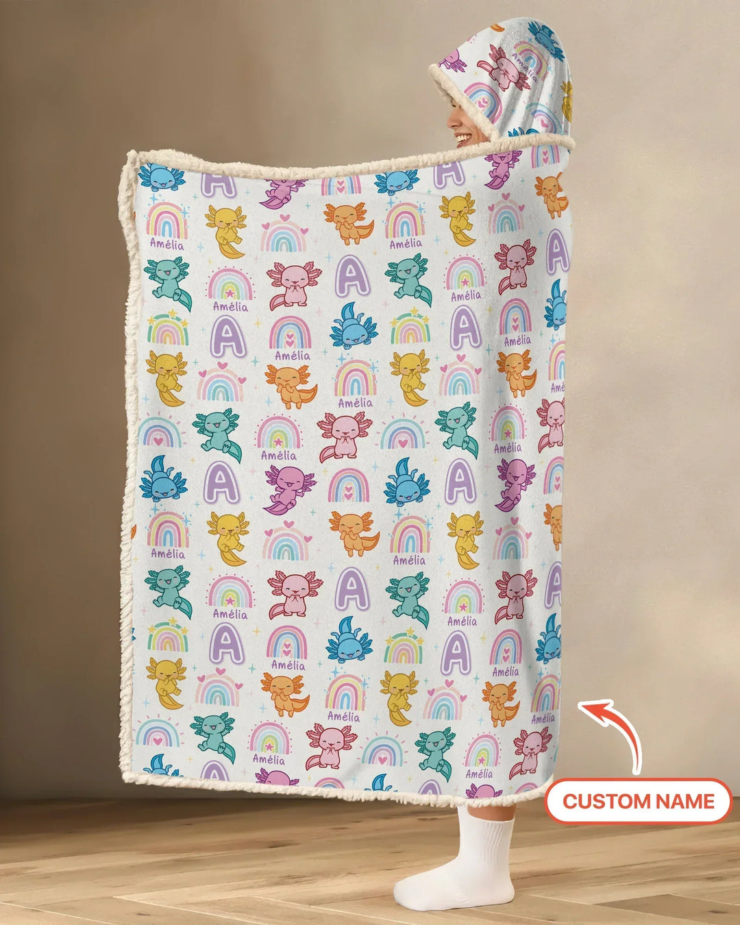 Axololt Custom Name Bamboo Wearable Hooded Blanket