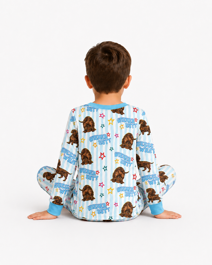 Guess What? Wiener Butt! Bamboo Two Piece Long Sleeve Pajama Set