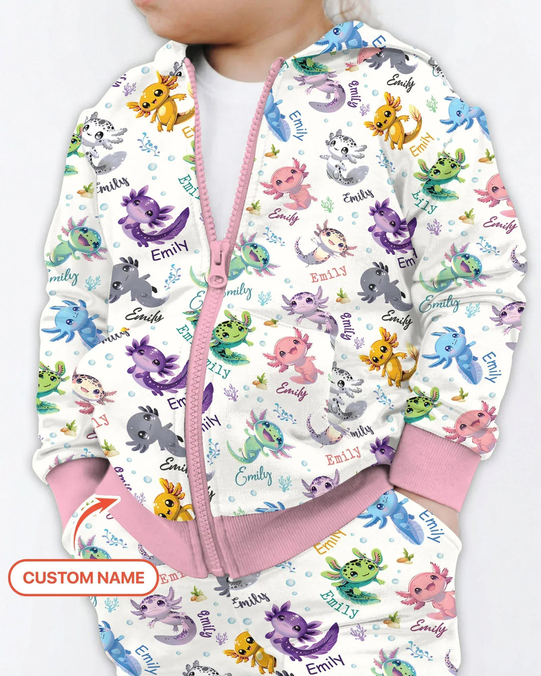 Ich liebe dich Axolotl - Benutzerdefinierter Name Bambus-Kapuzenpullover mit Reißverschluss