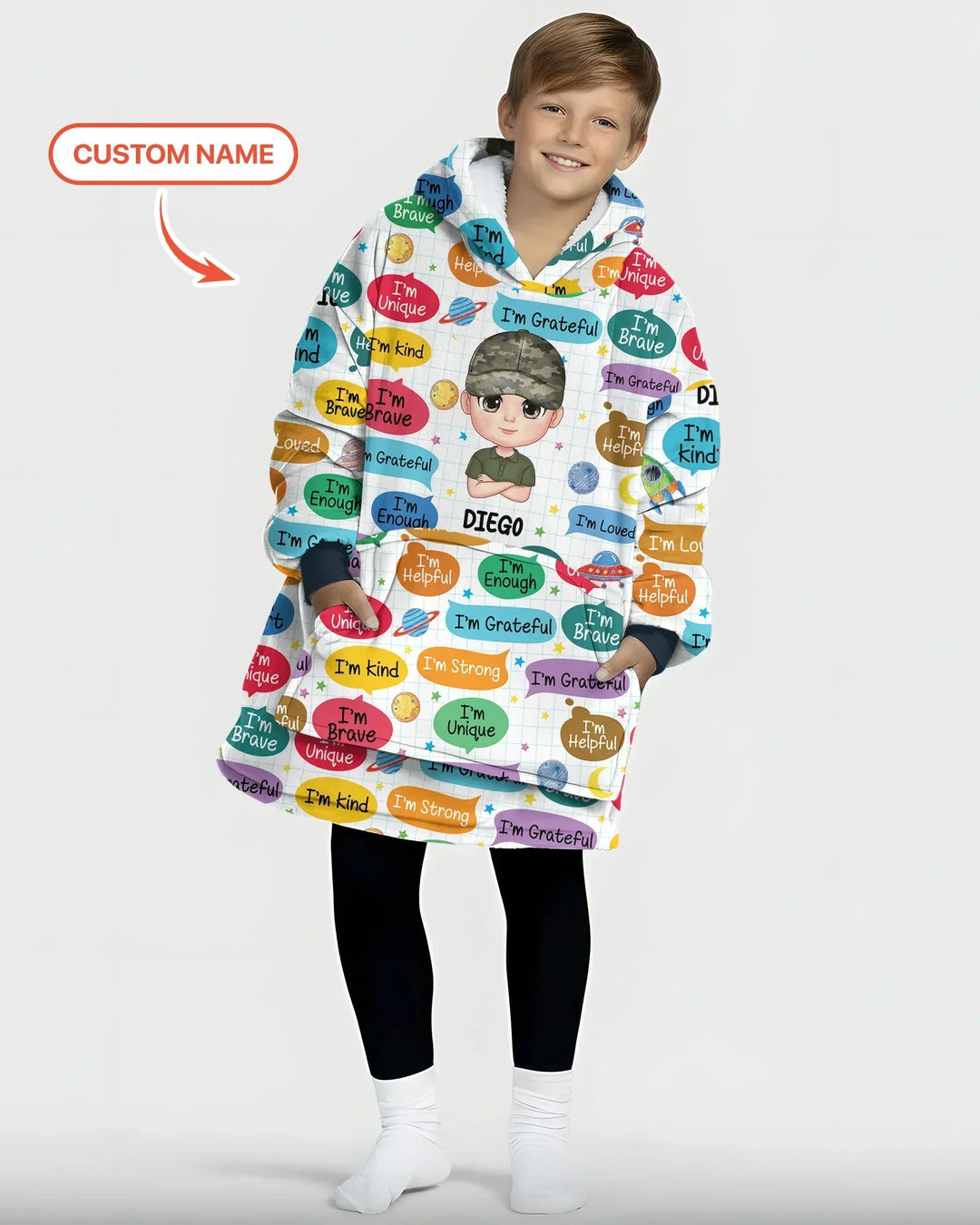 Personalisierter „Ich bin lieb, ich bin mutig“ Bambus-Decken-Hoodie