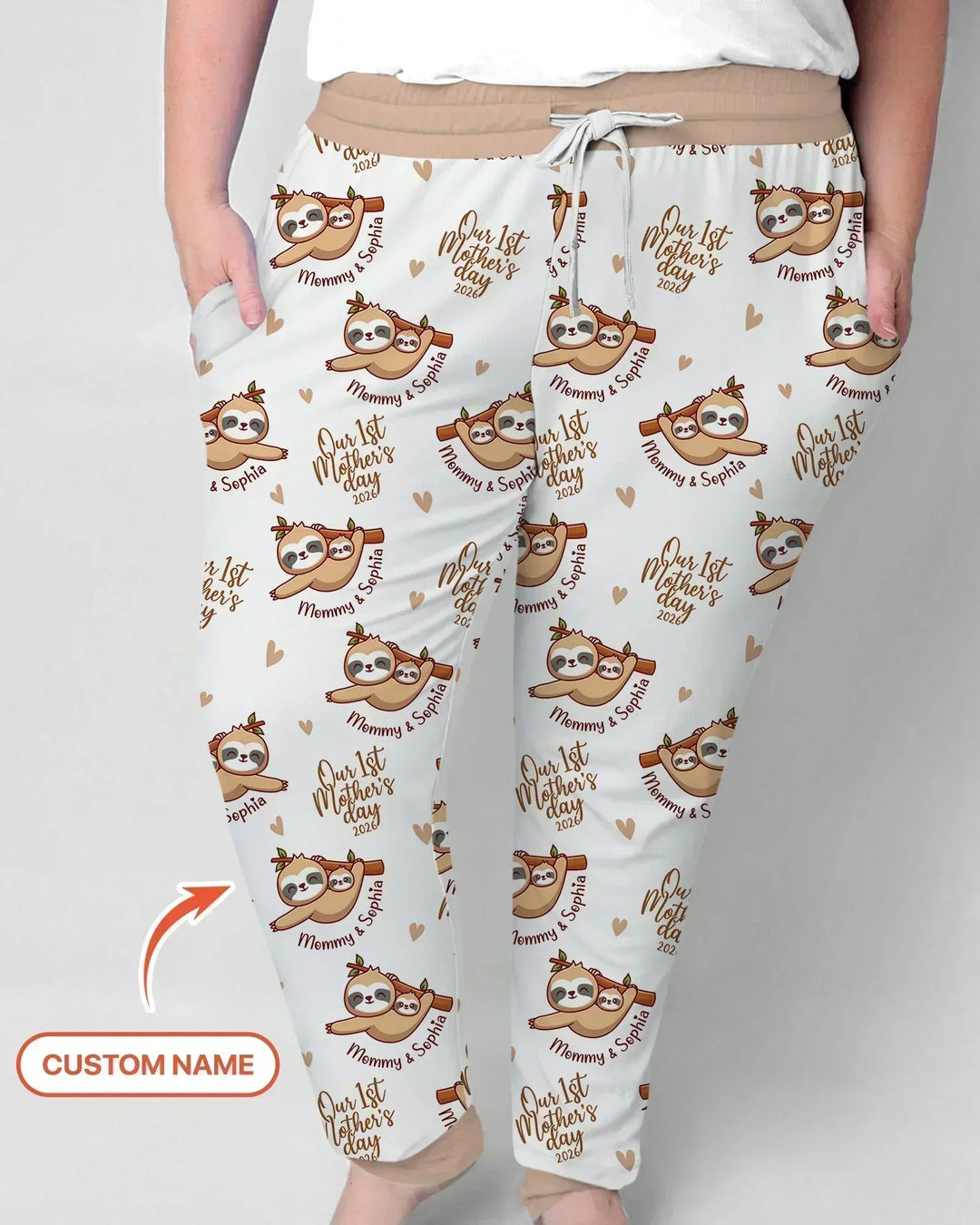 Benutzerdefinierter Name Mama & Baby Faultier – Unser erster Muttertag 2026 Bambus Damen Pyjama Set