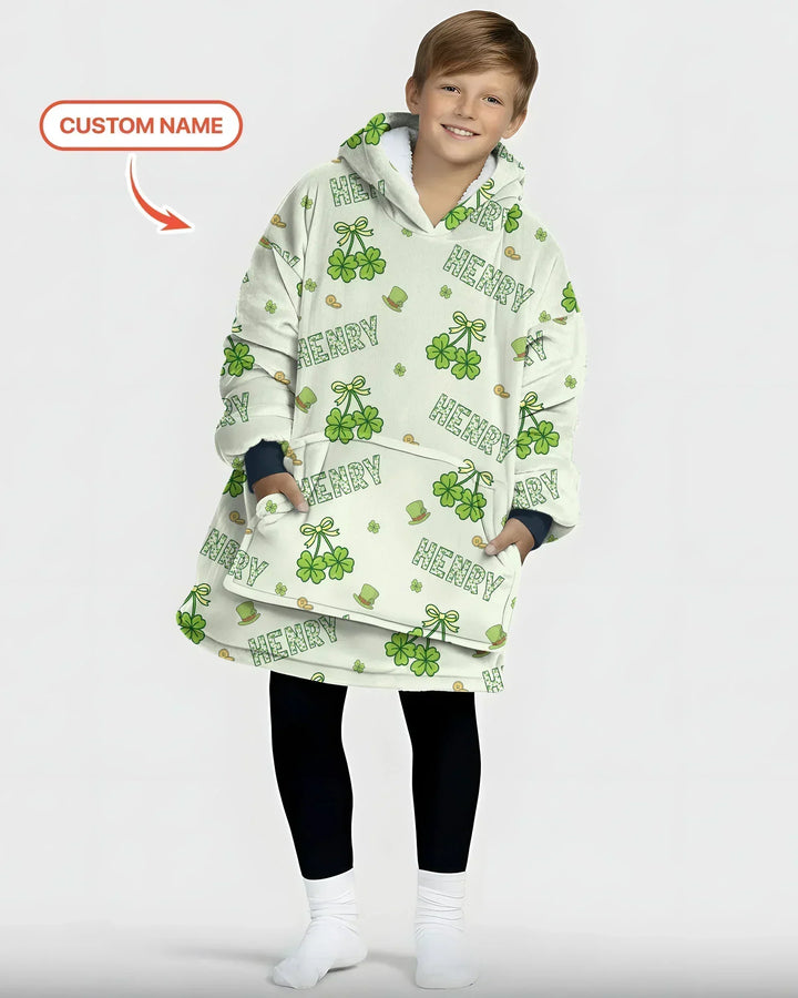 Custom Name Lucky Little Shamrock Bamboo Blanket Hoodie