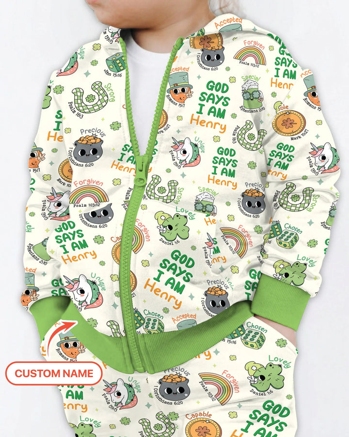 Personalisierter Gott sagt, ich bin St. Patrick's Day Familien-Partnerlook Bambus Reißverschluss-Kapuzenpullover