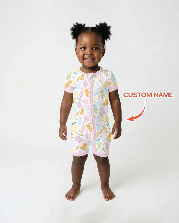 Custom Name Spring Pastel Easter Bamboo Shorty Zippy