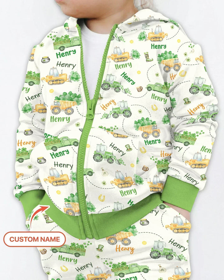 Baustellen St. Patrick's Day Personalisierbarer Name Bambus Kapuzenpullover mit Reißverschluss