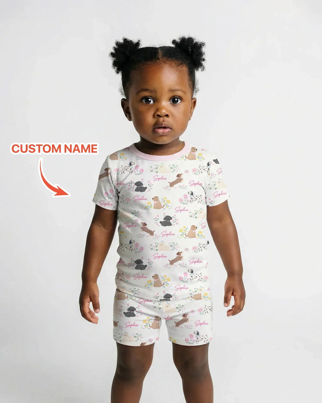 Custom Name Flower Dogs Bamboo Two Piece Short Sleeve Shorts Pajama Set