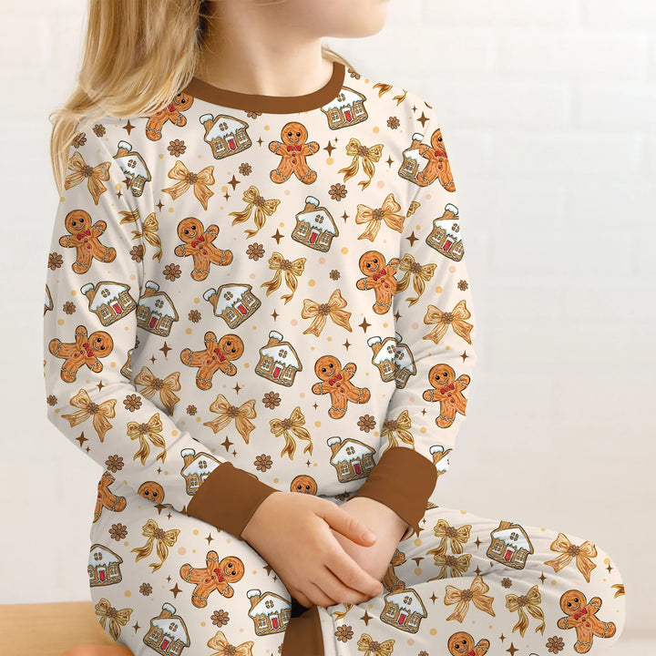 Brushstroke Gingerbread Two Piece Long Sleeve Pajama Set , Brushstroke Gingerbread Two Piece Long Sleeve Pajama Set - 12-18M