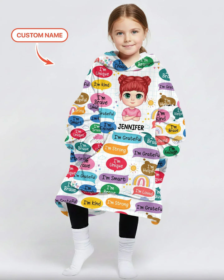 Personalisierter „Ich bin lieb, ich bin mutig“ Bambus-Decken-Hoodie