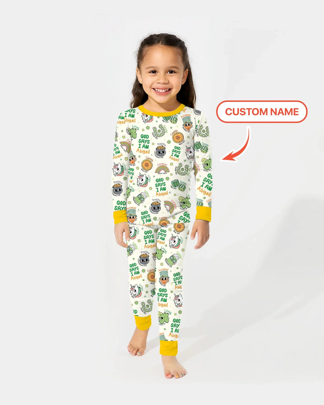 Personalized God Says I Am St. Patrick's Day Family Matching Bamboo Two Piece Long Sleeve Pajama Set