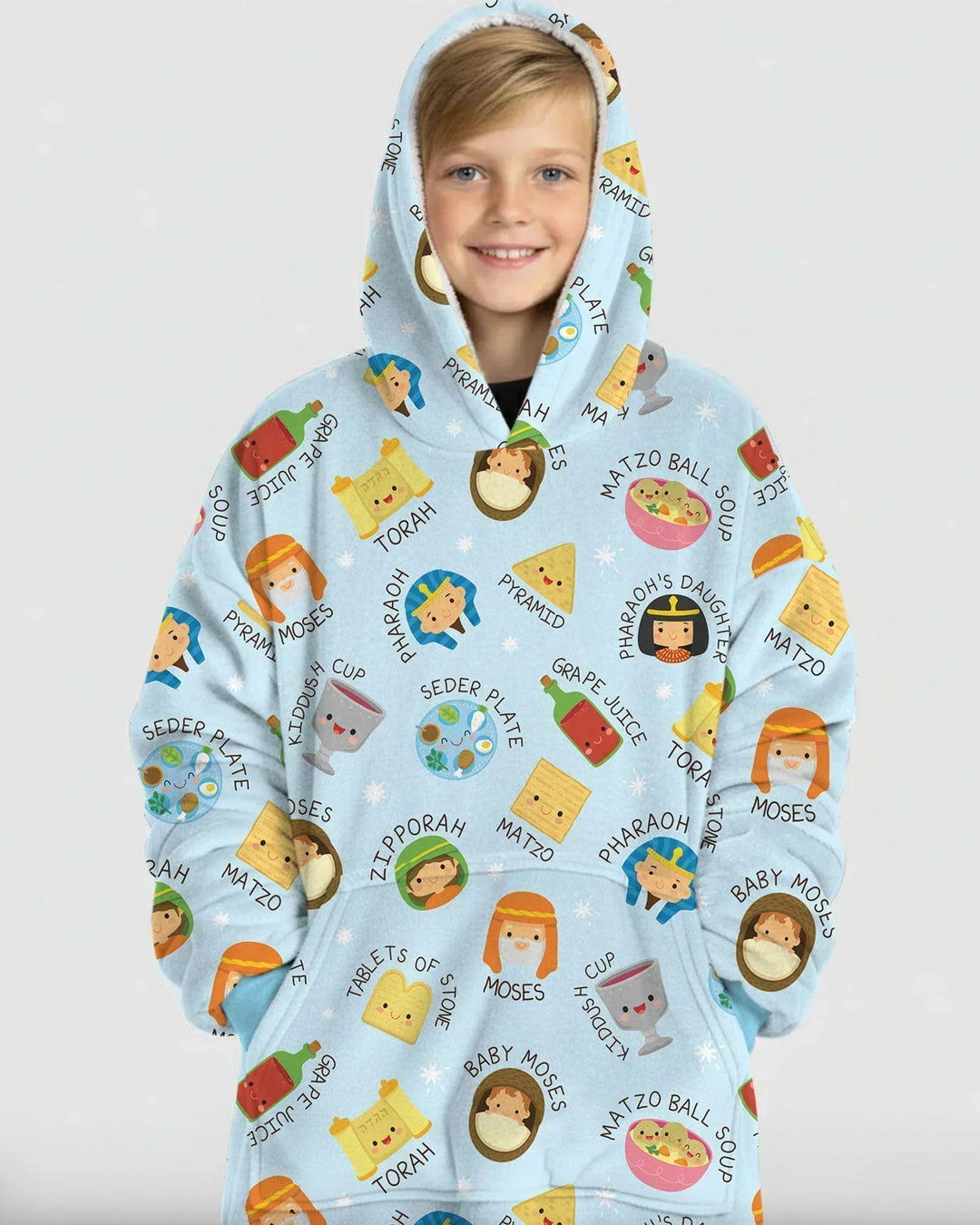 Cute Passover Characters Wearable Bamboo Blanket Hoodie