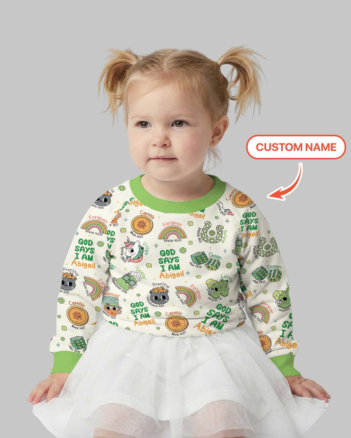 Personalisiertes "Gott sagt, ich bin"-Familien-Sweatshirt aus Bambus zum St. Patrick's Day