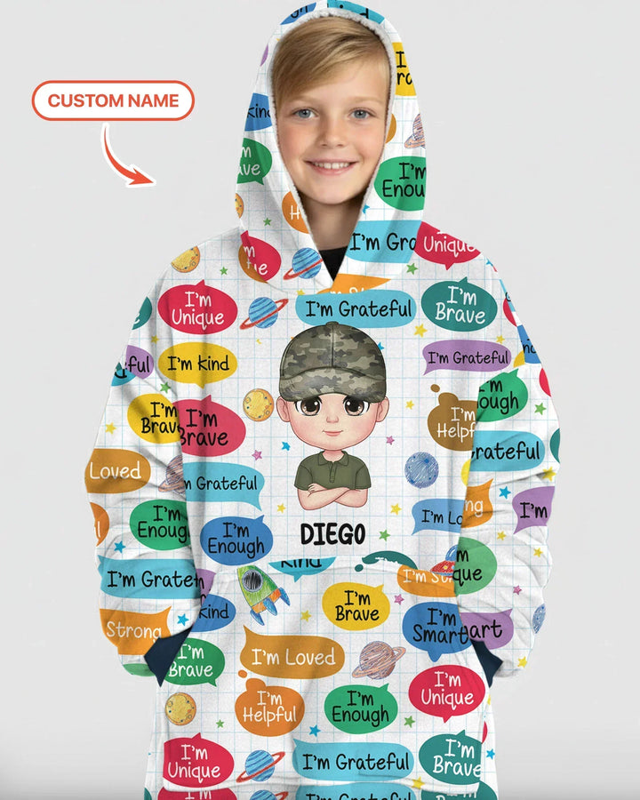 Personalisierter „Ich bin lieb, ich bin mutig“ Bambus-Decken-Hoodie