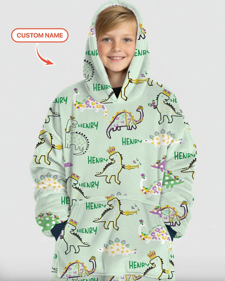 Personalisierte Mardi Gras Saurus tragbare Bambus-Decken-Hoodie
