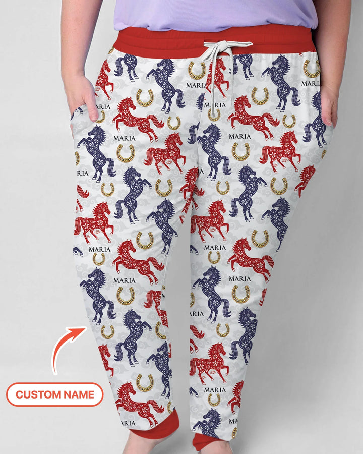 Benutzerdefinierter Name Chinoiserie Pferde Bambus Damen Schlafanzug Set