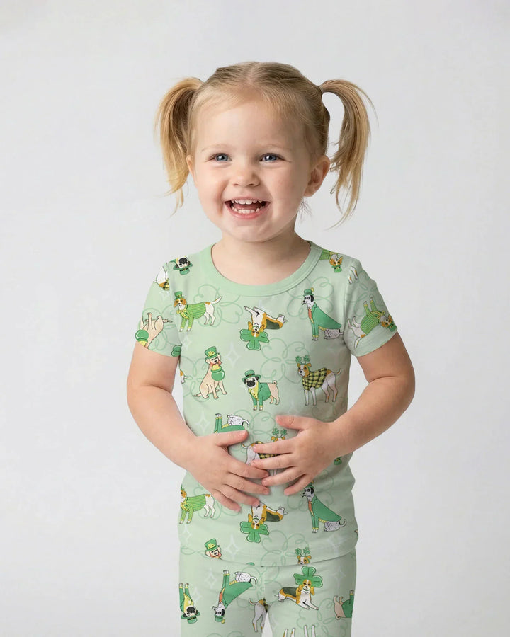 St. Patrick's Day Puppies Bamboo Two Piece Short Sleeve Pajama Set