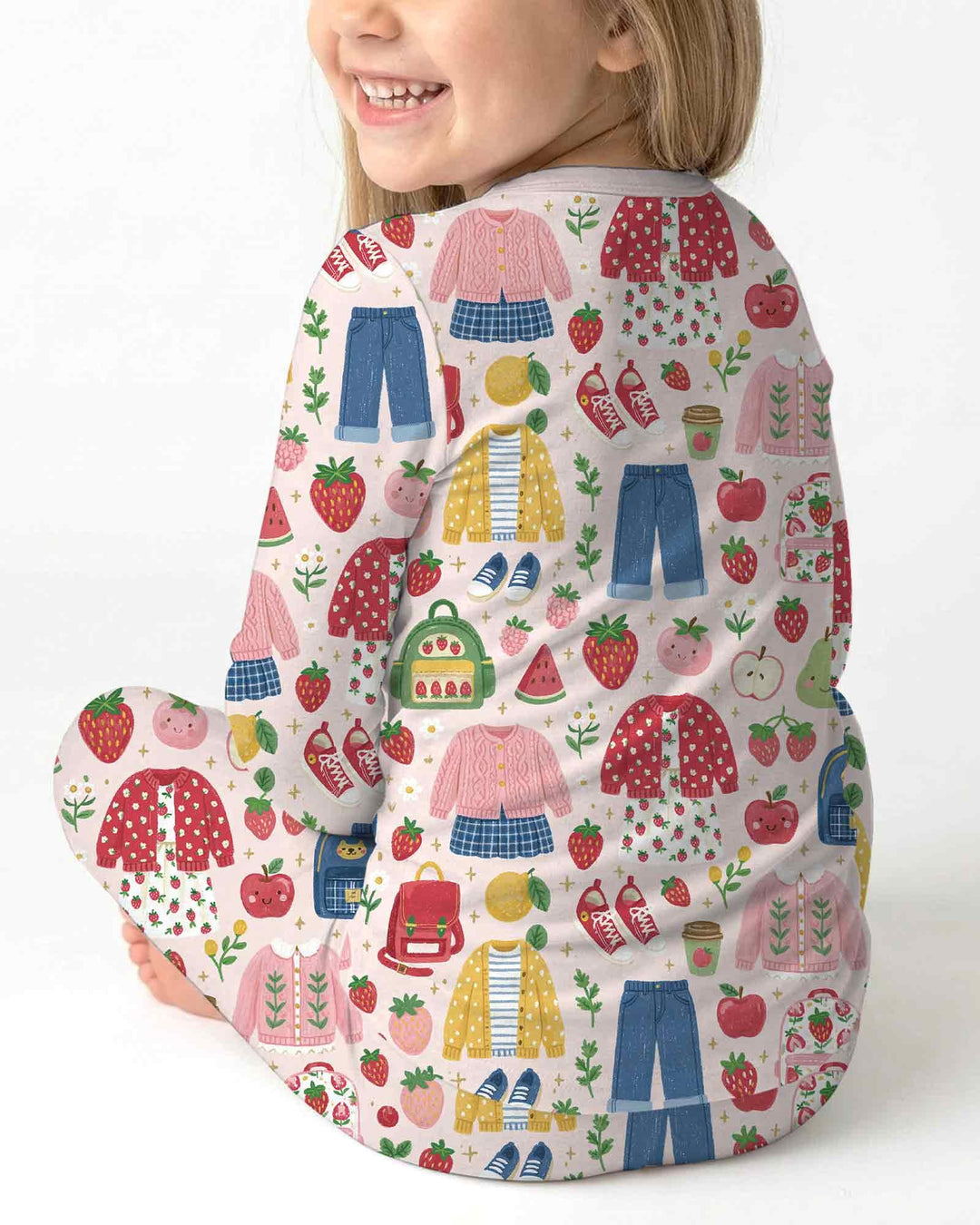 Zweiteiliges Langarm-Pyjama-Set mit Sommerfrüchten
