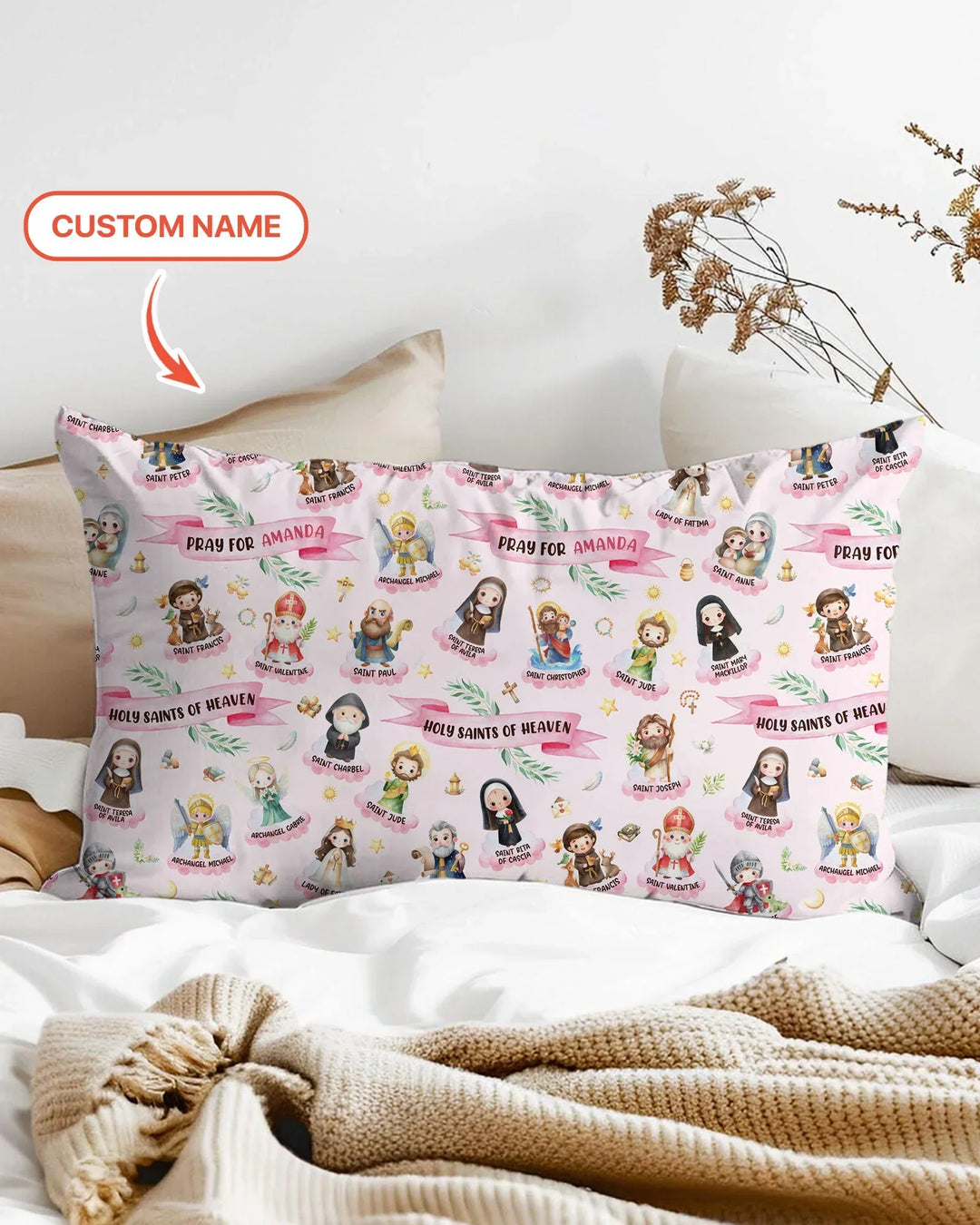 Holy Saints of Heaven Custom Name Bamboo Pillow Case