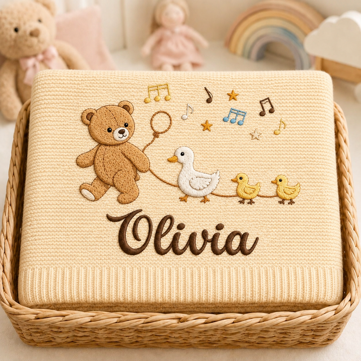 Cutie Teddy Embroidered Baby Cotton Blanket