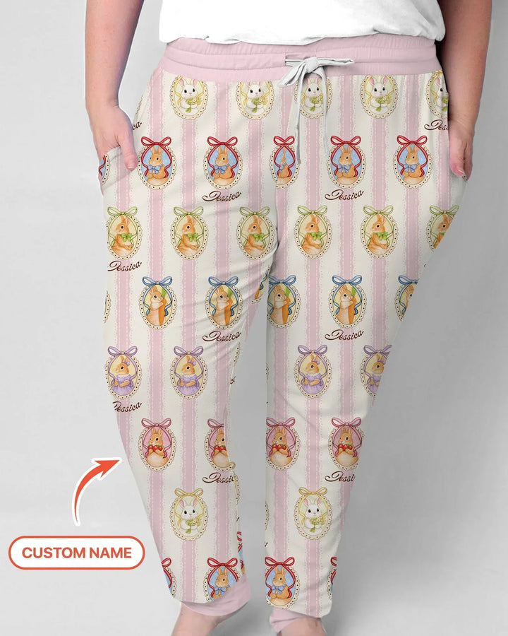 Personalisierter Name Vintage Osterhase Bambus Damen Pyjama Set